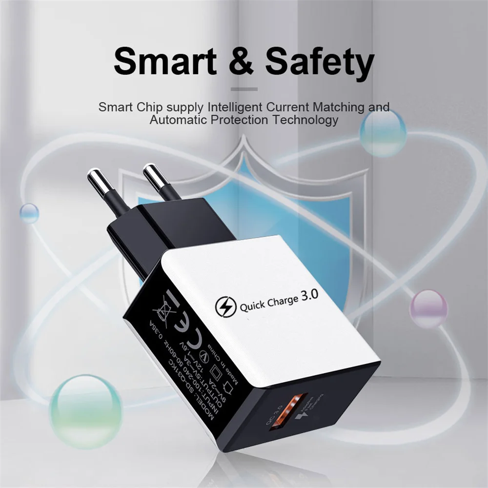 Quick Charger 3.0 USB Charger Fast Charging Portable Mobile Phone Adapter For iPhone 15 14  Xiaomi Huawei Oneplus Wall Charger