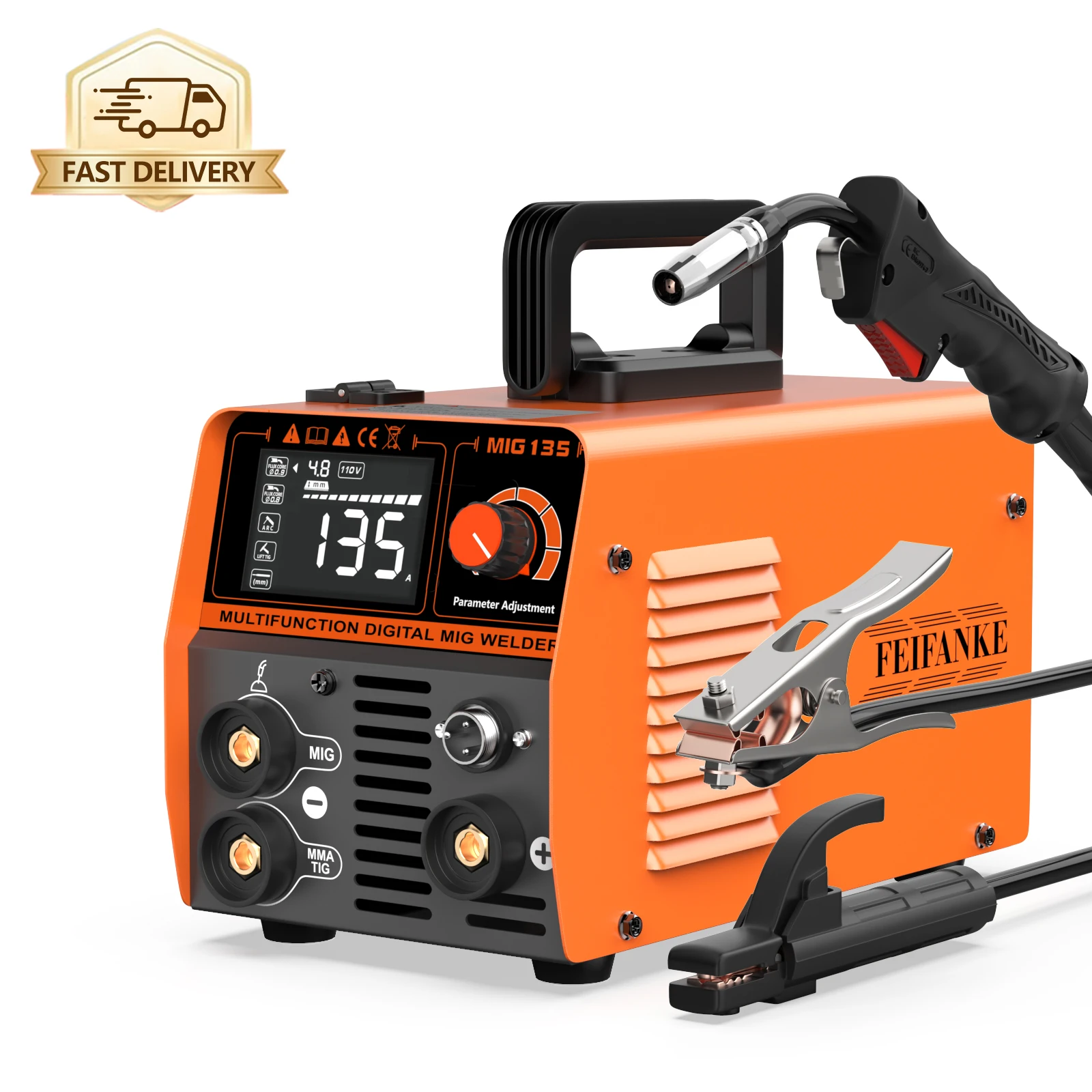 

135A Flux Core MIG Welder,110V Gasless Flux Core/Lift TIG/Stick 3 in 1 Portable Welding Machine