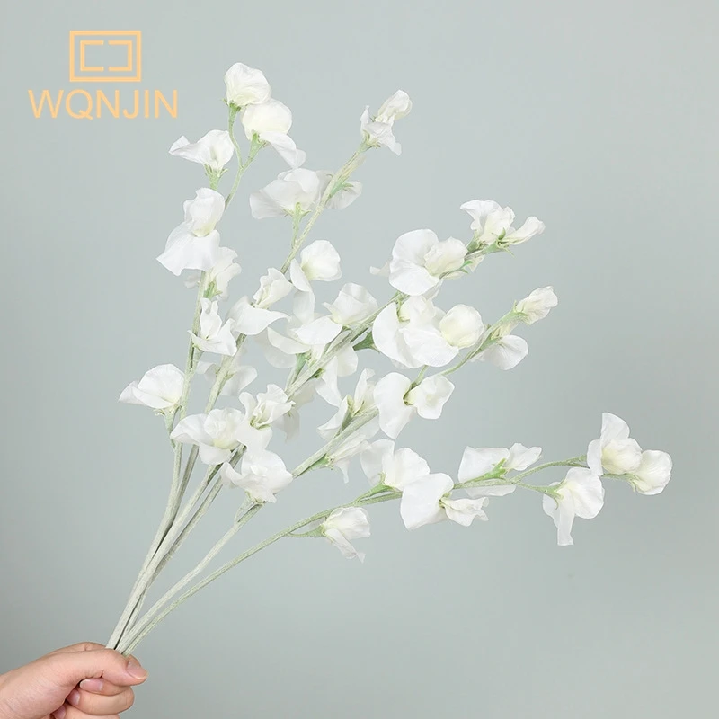 Ramo de flores de guisante flocado de simulación, decoración de mesa para el hogar, sala de estar, arreglo de flores artificiales para boda, planta falsa