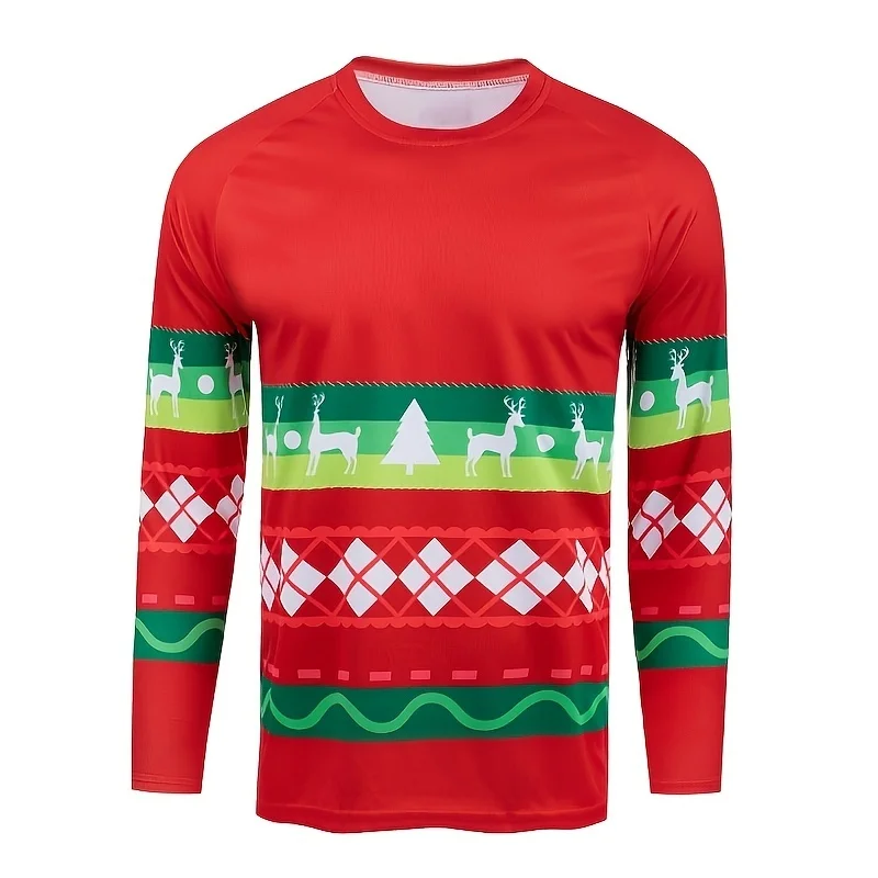 Christmas reindeer cartoon pattern long sleeves with holiday animal prints, suitable for mountain bikes and off-road motorcycles