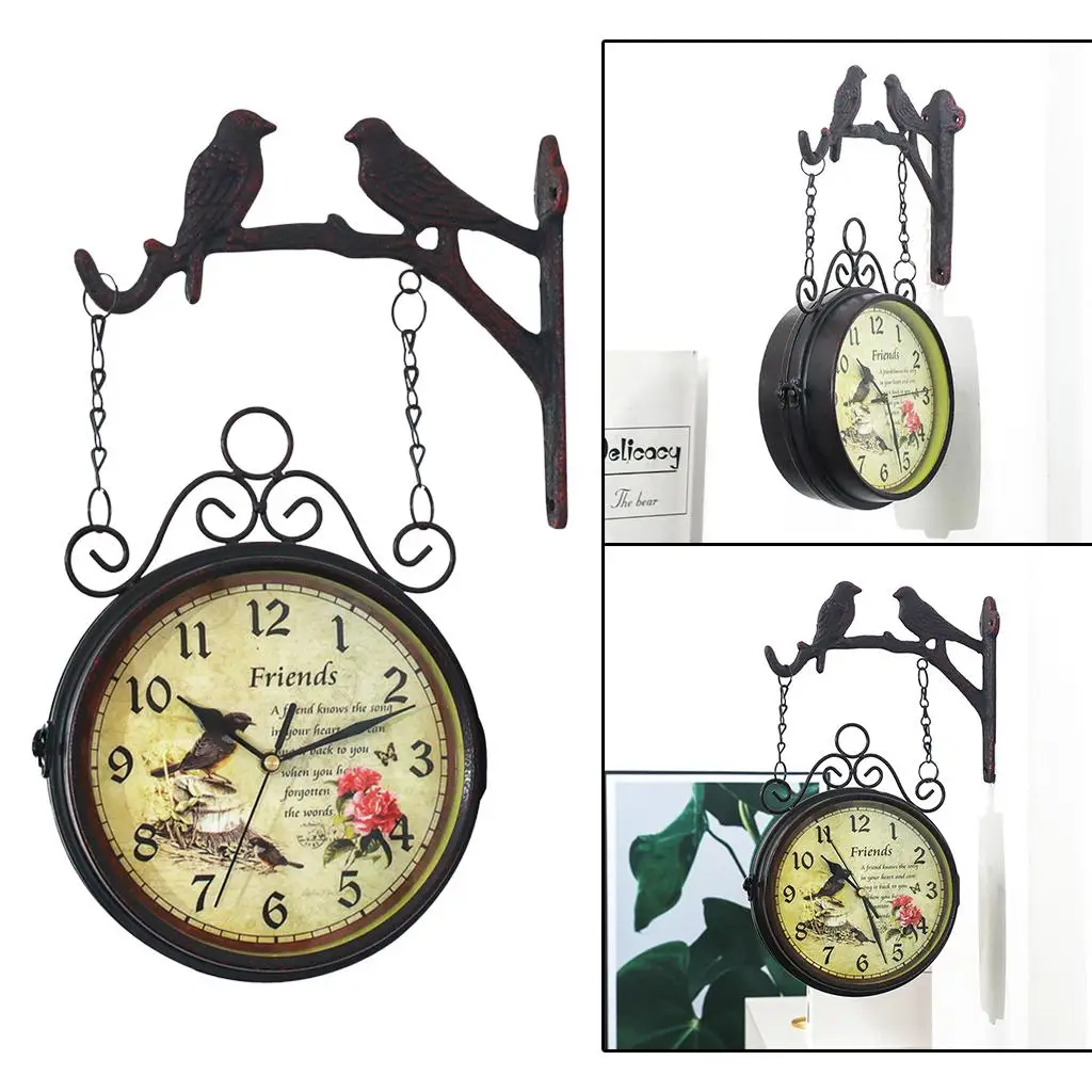 Retro Double-Side Two Faces Metal Wall Clock 8inch Home Hallway Ornaments