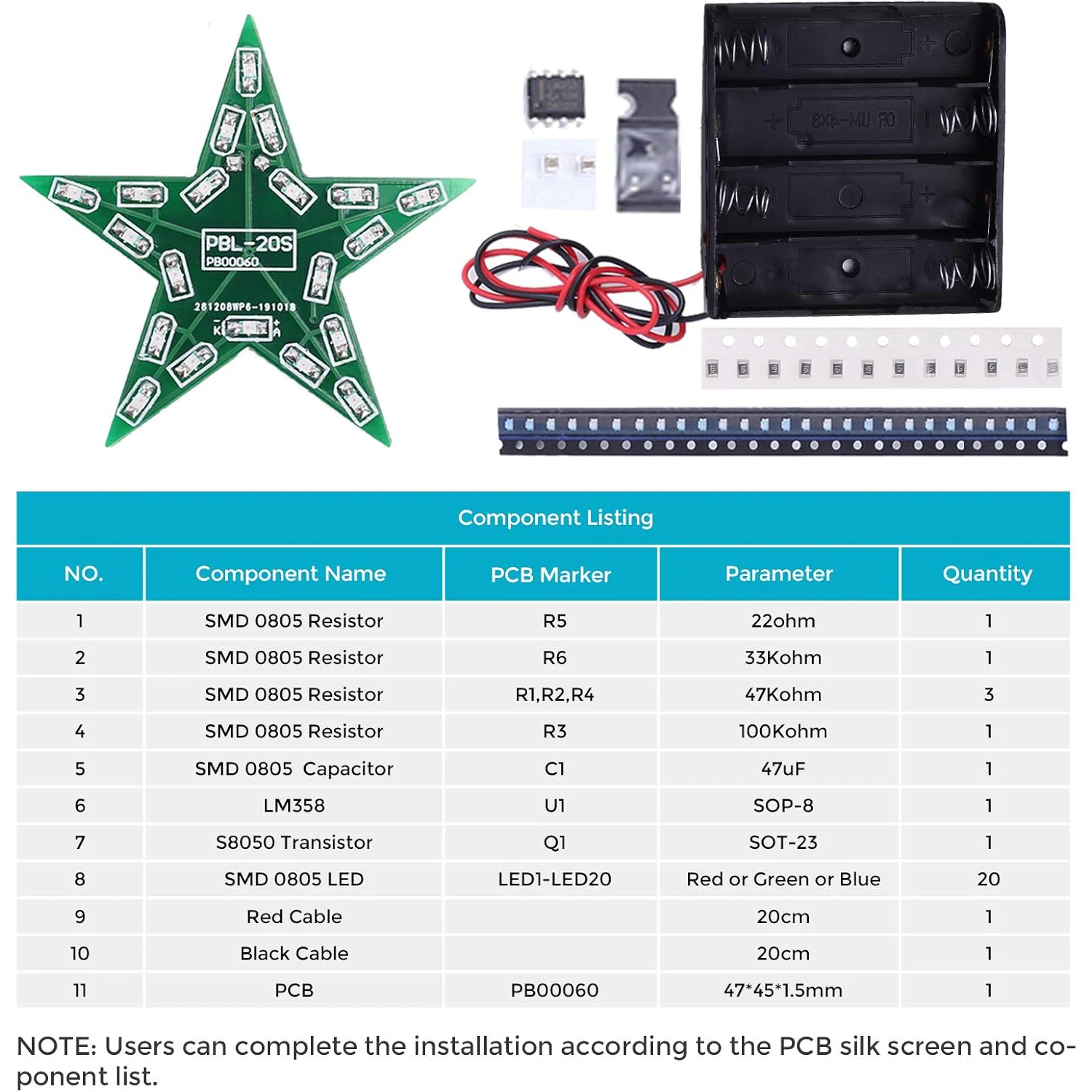 3-Set Star Shaped Breathing Light DIY Kit with PCB DC 4-6V Red Green Blue Gradient SMD/SMT LED Light for Christmas Soldering