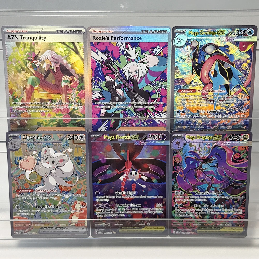 PKM English PTCG Chaos Rising Foil Proxy Texture Game Cards AZ's Tranquility Cinccino/Mega Dragalge/ Floette/Greninja ex Roxie's