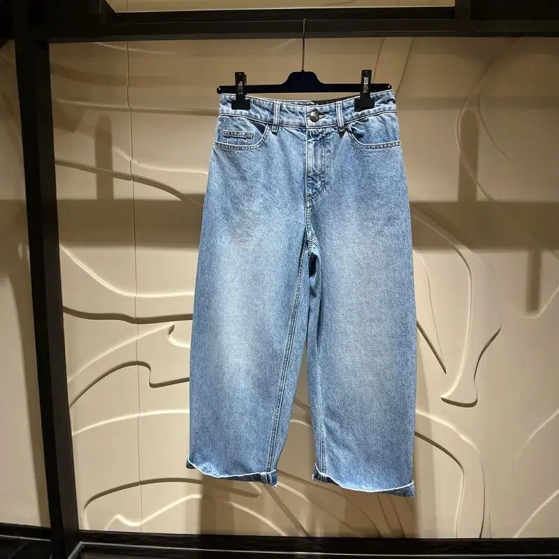 

Faionable Loose Straight Leg Nine-Tenths Jeans mid Waist Slimming Early Autumn New Sle Korean Sle Women's Denim Pants