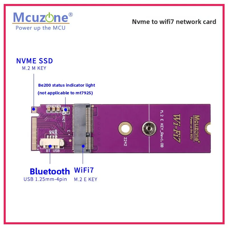 NVMe To WiFi 7 External Network Card B E200 For Raspberry Pi 5 CM5 CM4 M2 M To M2 E Interface AX210