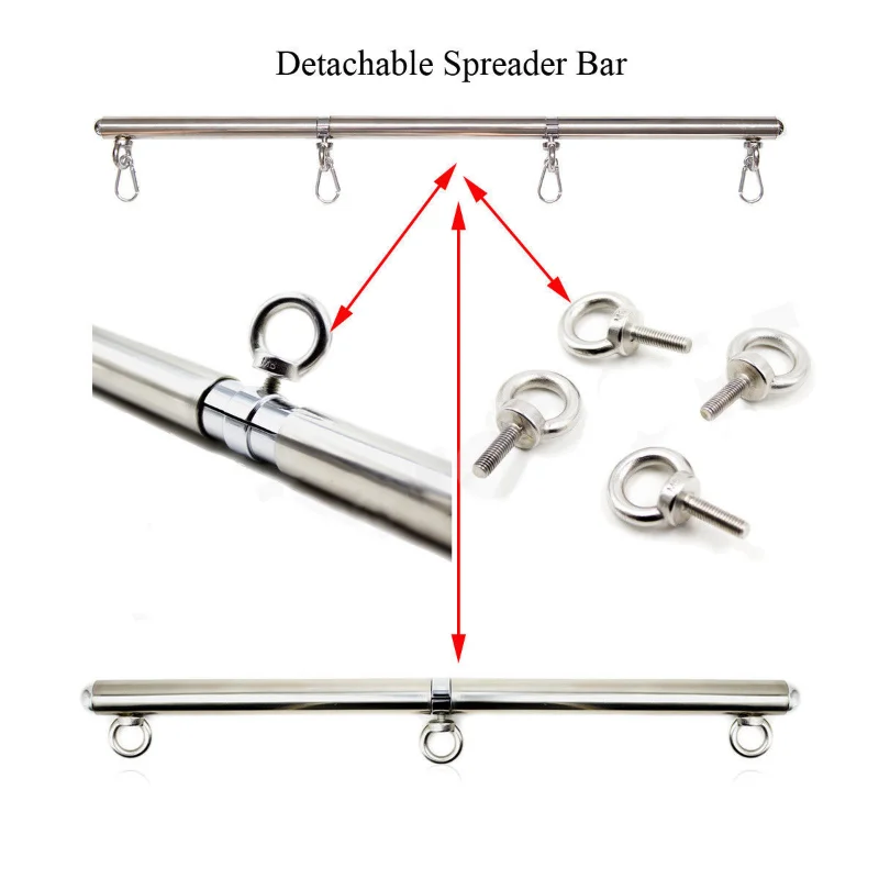 Stainless Steel Lockable Neck Collar Wrist Handcuffs Ankle Cuffs Detachable Buckle Chain Spreader Bar Slave BDSM Bondage Sex Toy