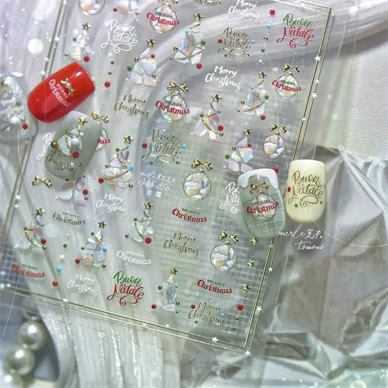 

Праздничные наклейки для дизайна ногтей с бантиком и звездами; Дизайн рождественской елки, наклейки с девчачьим принтом; Идеальный декоративный подарок для ногтей для женщин
