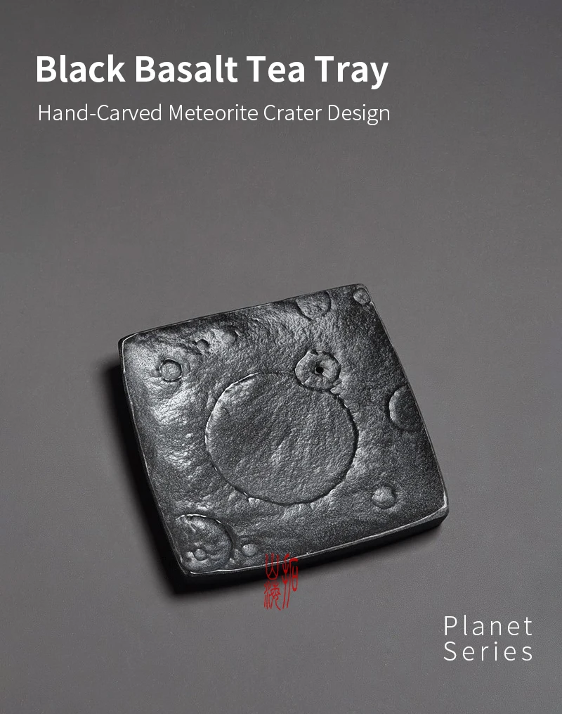 Schwarzes Basalt-Teetablett 15x15cm Zen Handgeschnitzter Meteoritkrater Räucherhalter Kunst-Display-Basis Wohndekor Teezeremonie-Geschenk – Detail 1