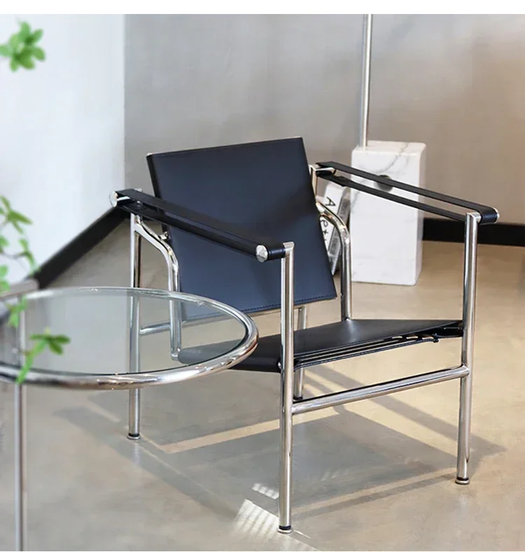 LC1 Lounge Leisure PU Leather Cow Leather Stainless Steel Frame Chair for Living Room Corbusier Bauhaus Style Armchair Chair
