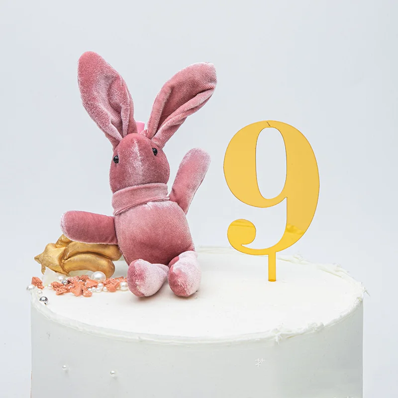 New 0-9 Number Happy Birthday Cake Topper Golden Acrylic Wedding Cake Topper Adorn For Kids Birthday Party Holiday Cake Supplies view 4