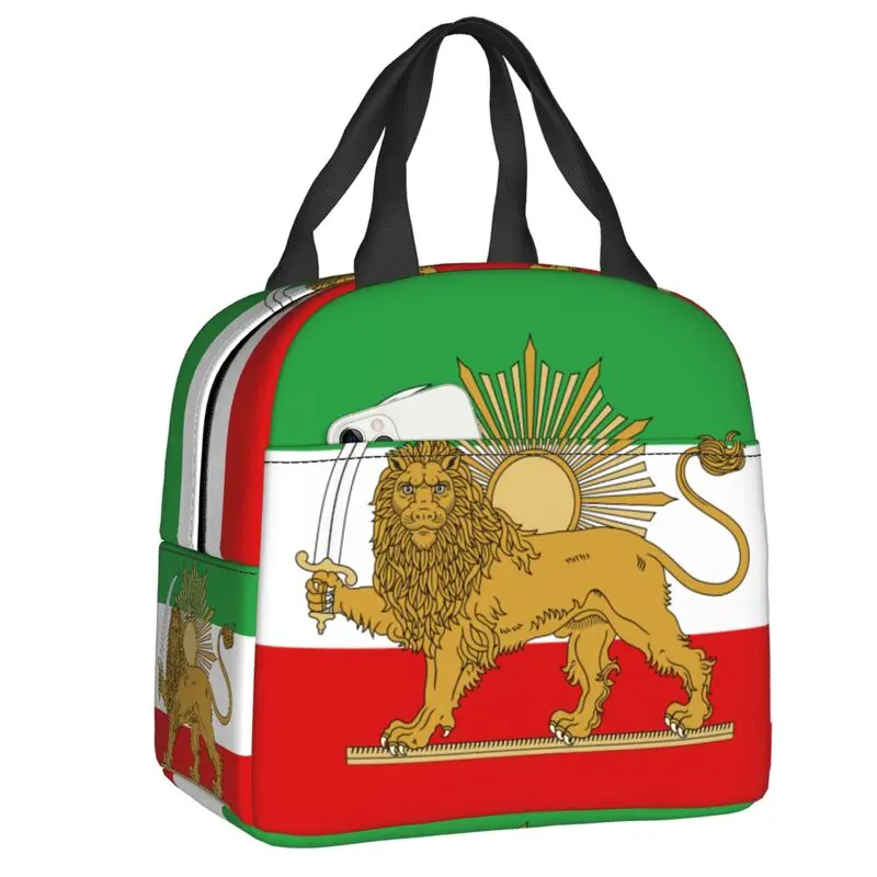 Emblem Of Iran Lion And Sun Flag Insulated Lunch Bag for Camping Travel Resuable Thermal Cooler Lunch Box Women Kids