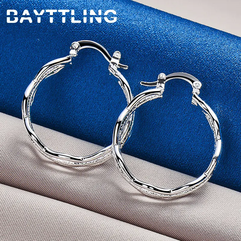 Anting-anting kristal perak murni S925, trendi baru 27MM Multi-Hoop Frosted Ripple Hoop untuk wanita Punk Charm Hadiah Perhiasan mode