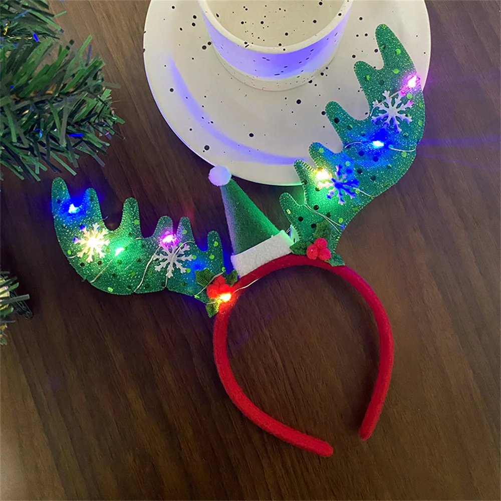 LED Christmas Antler Headband Flush Hair Hoop Children Party Costume Cute Xmas Decoration Gifts