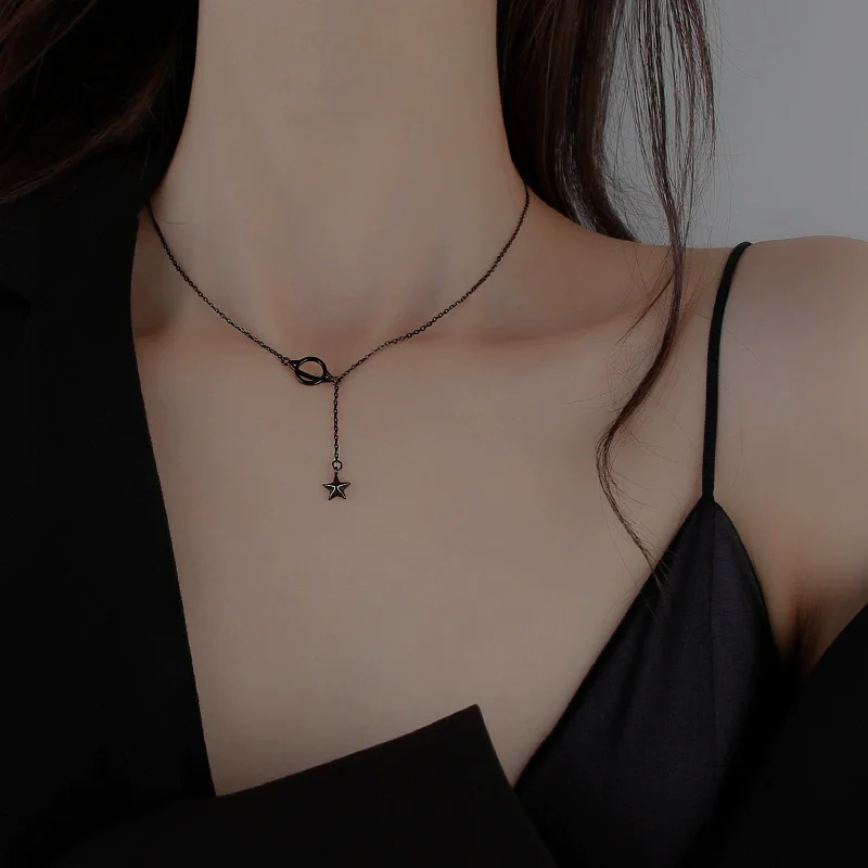 925 Sterling Silver Black Planet Necklace for Women Trendy Choker Chain Fine Jewelry Wedding Party Gift