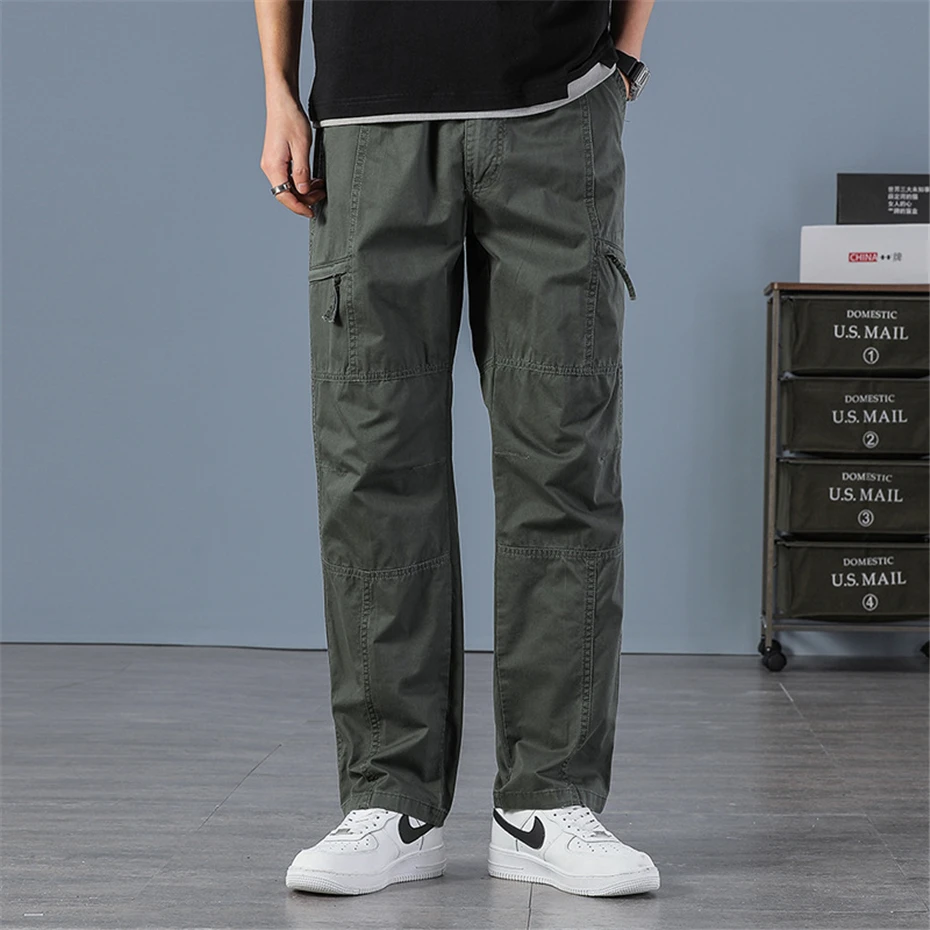 6XL Plus Size Cargo Pants Men Straight Pants Fashion Casual Elastic Waist Trousers Male