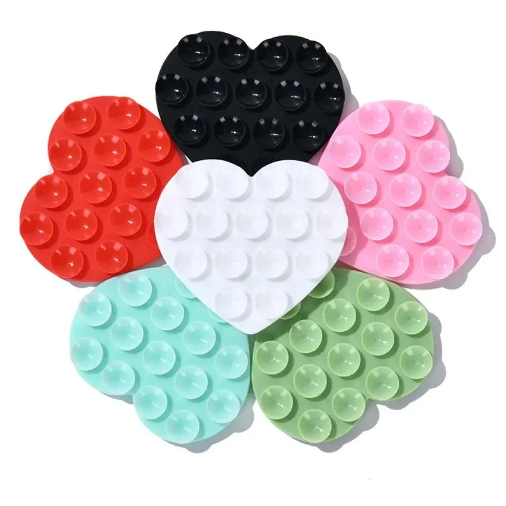 Double Sided Phone Holder Anti Slip Sticker Heart-shaped 15pcs Silicone Suction Cup Hand Wash Free Phone Fixing Pad Suction Cup