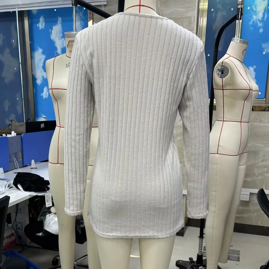 سترة نسائية أنيقة مضلعة بأزرار متماسكة عصرية كاجوال بلون سادة ورقبة على شكل V وأكمام طويلة وقمصان فضفاضة #5