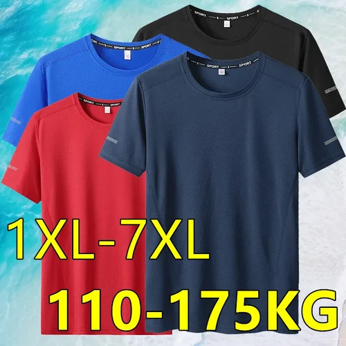 Camiseta para hombre de talla grande 5XL/6XL, camiseta de secado rápido, cuello redondo, talla grande, manga corta, camiseta extragrande