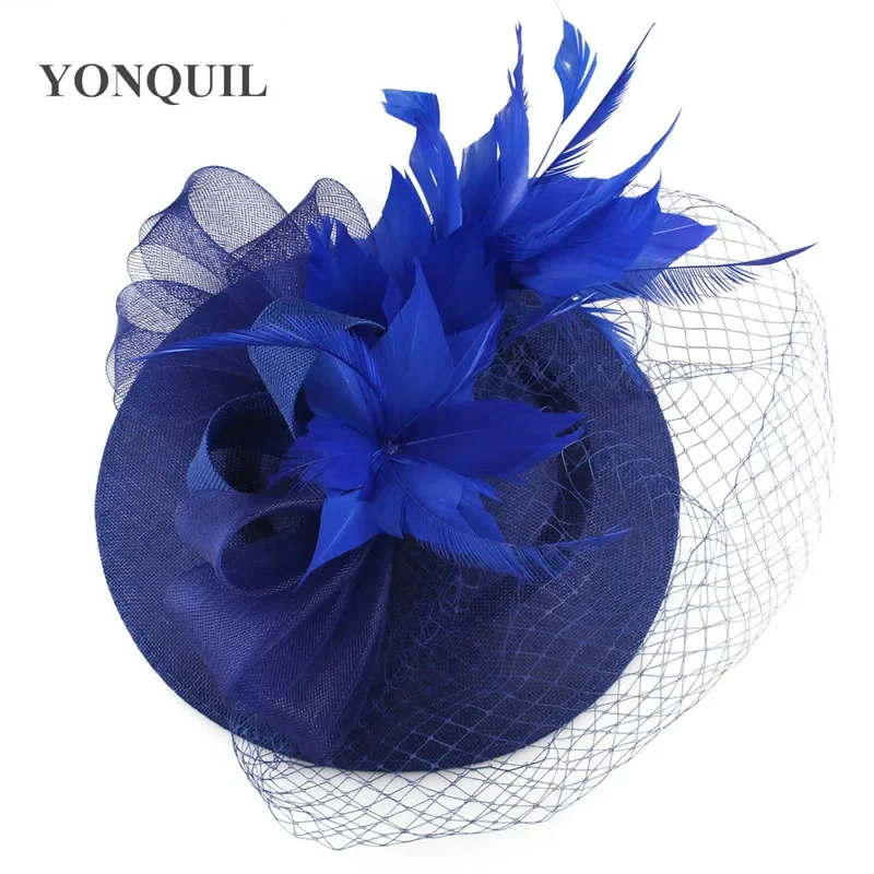 Royal Blue Fashion Mesh Headwear Elegant Bridal Wedding Fascinator Veils Hat Ladies Women Cocktail Headwear