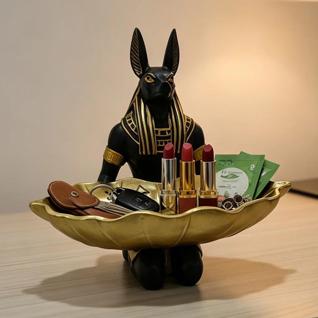 Egyptian Anubis Statue Bowl Resin Key Jewelry Tray Candy Dish Holder Resin Decor Tabletop Figurine Home Office Decoration Gifts