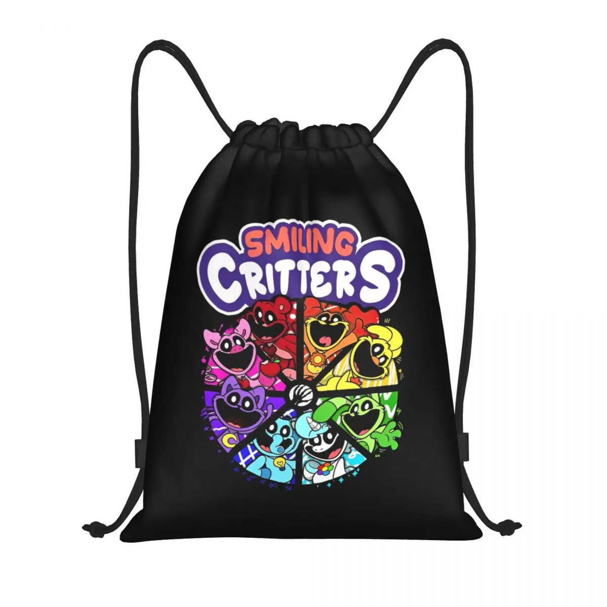 Smiling Critters Cartoon Anime Bag Drawstring Backpack Sports Gym Sackpack String Bags for Yoga