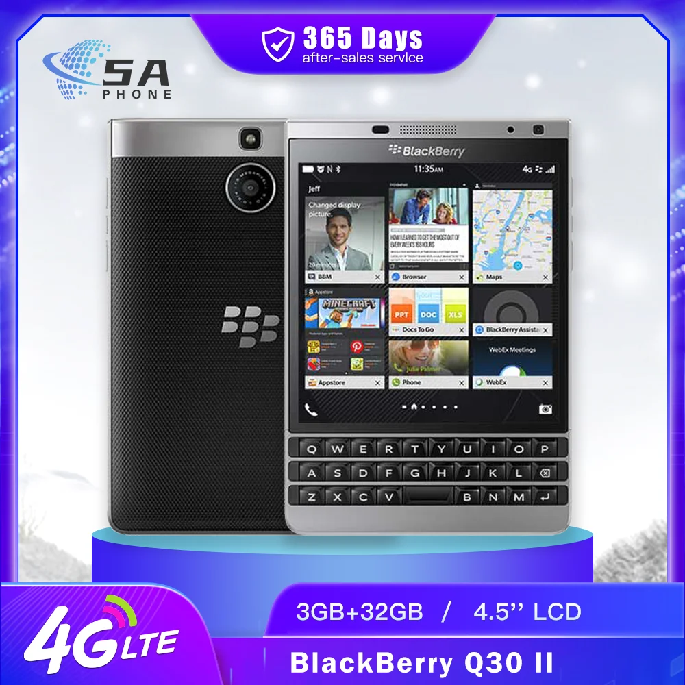 Original BlackBerry PassPort II Q30 Silver Edition 4G Mobile Phone 4.5'' 3GB RAM 32GB ROM Snapdragon 801 Quad-Core SmartPhone