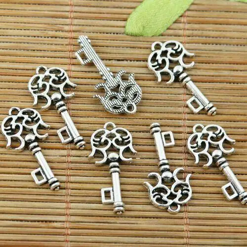 20pcs 24x12.4mm hole 1.6mm tibetan silver color floral key design charms EF2344