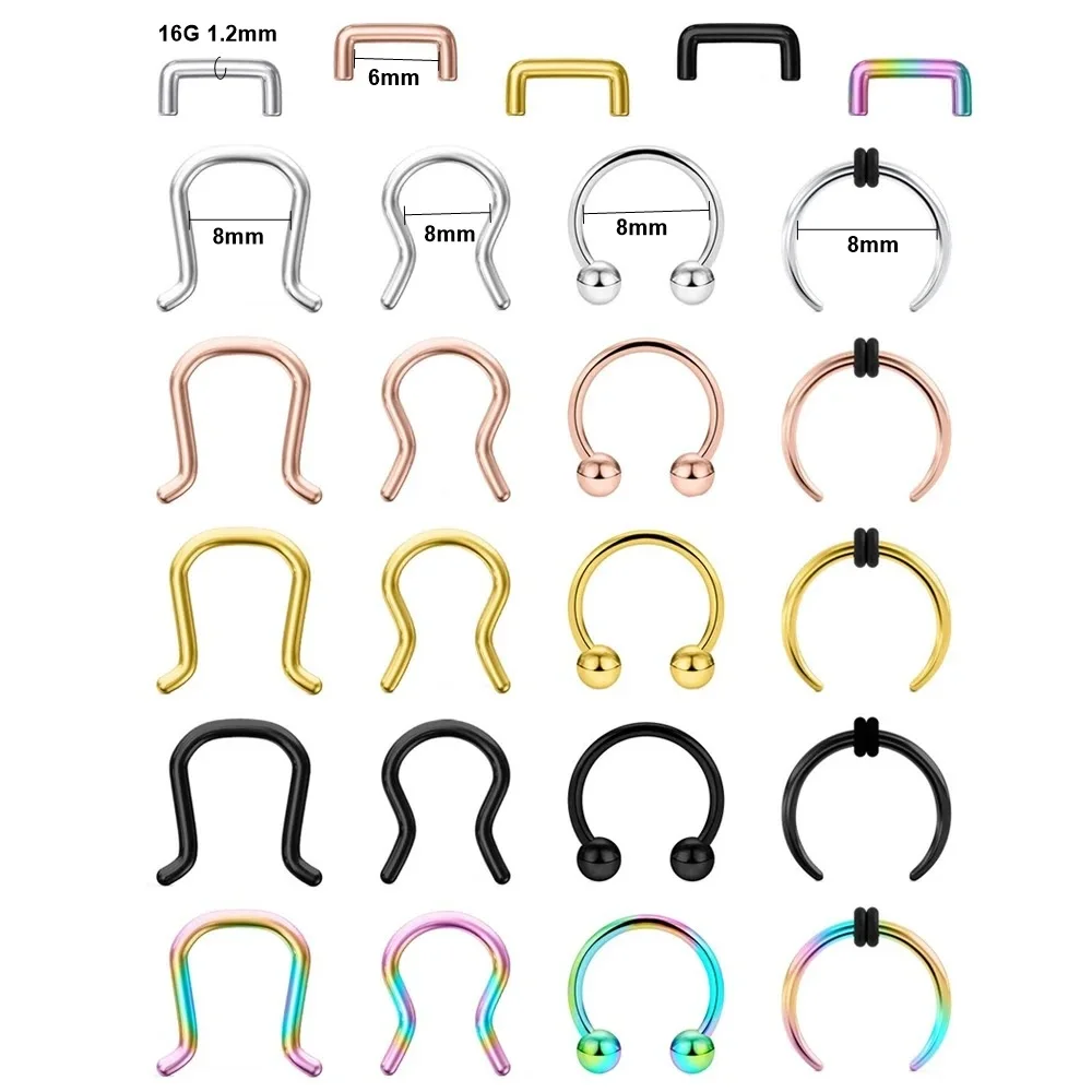 25pcs Septum Piercing Jewelry 316L Surgical Steel U-Shaped Horseshoe Nose Hoop Ring Septum Piercing Hanger Retainer 16g