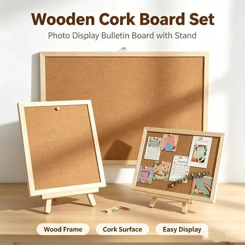 Pine Frame Bulletin Board Student Dorm Practical Memo Panel Natural Wood Pin Plate for Photo Message Wall Decor