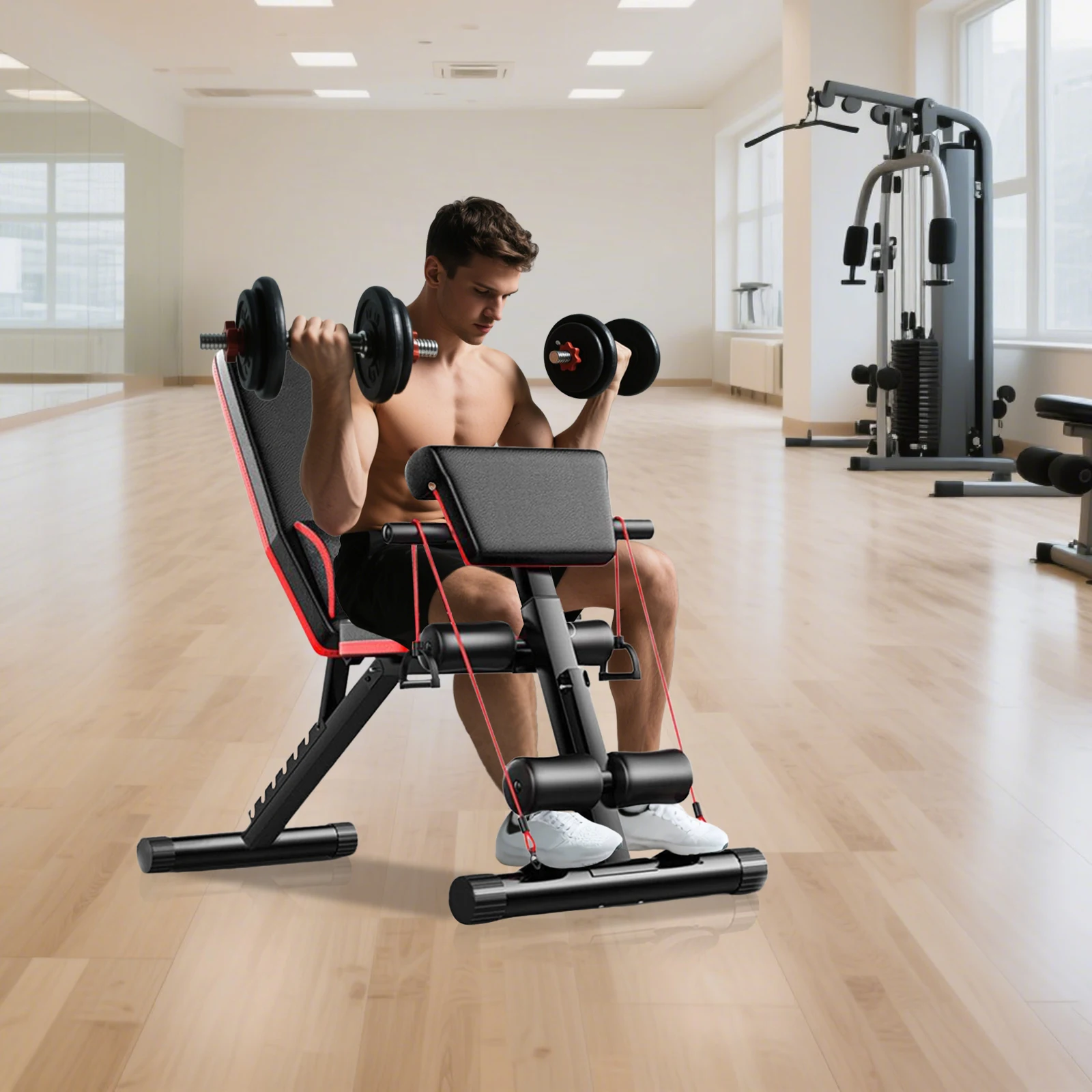 Adjustable Foldable Weight Bench 160kg Capacity, 7-Position Backrest & 2-Level Foot, Multi-Function Home Gym for Sit-Up, Dumbbell Rowing, Bench Press, Ergonomic PU Sponge Support, Easy Storage
