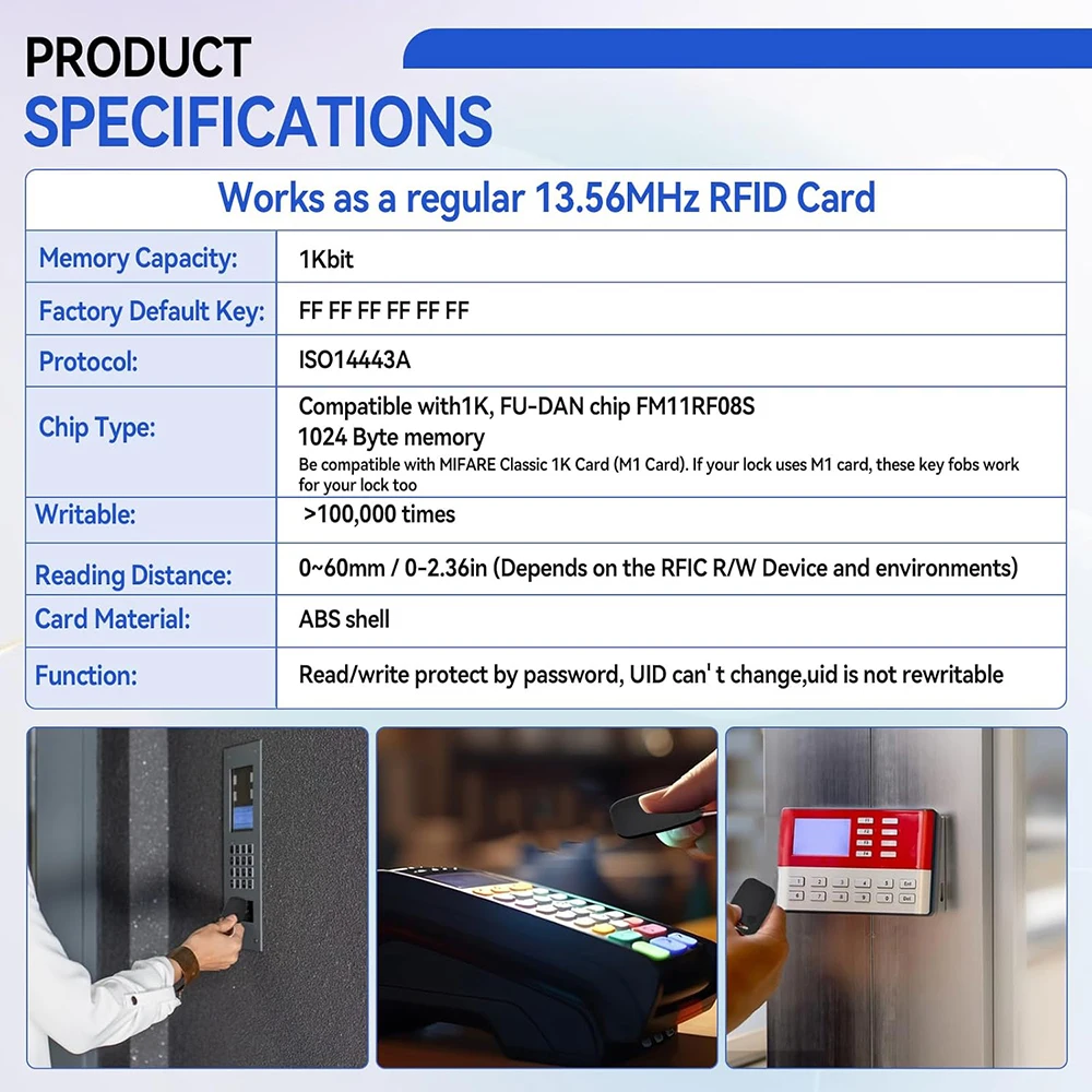 سلسلة مفاتيح RFID 13.56 ميجا هرتز، بطاقة IC غير قابلة للبرمجة لنظام التحكم في الوصول، متوافقة مع 125 كيلو هرتز و13.56 ميجا هرتز #5