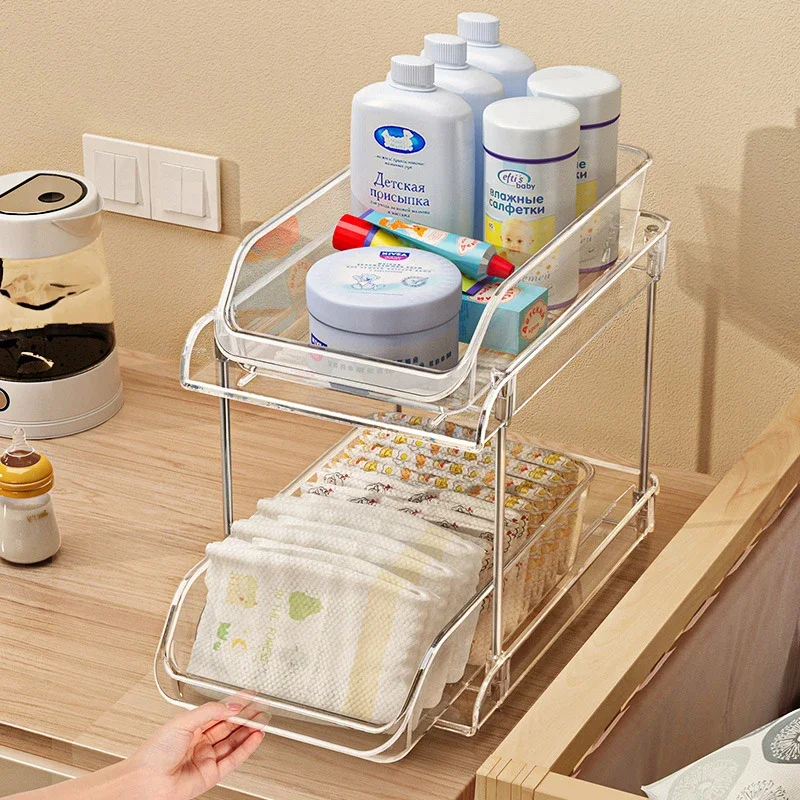2 Tier Clear Multi-layer Baby Organizer for Nursery Bedside Holds Baby Bottles Diapers Wipes Baby Care Feeding Storage Rack view 2