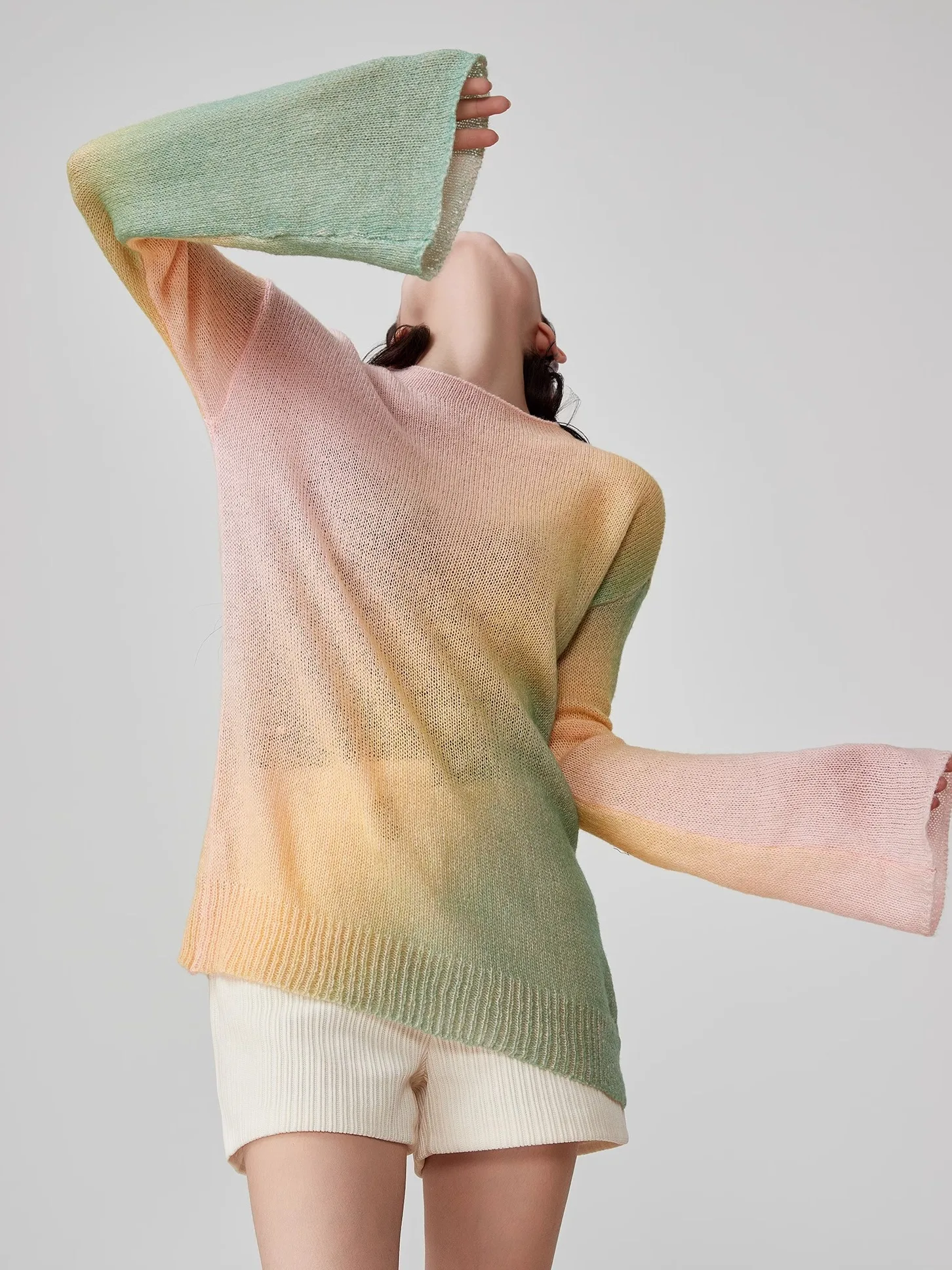 

Dopne adient Off-oulder Knitted Sweater Women's Spring New Design Bell Sve Lazy Sle Polyester Fiber Long Sve S...