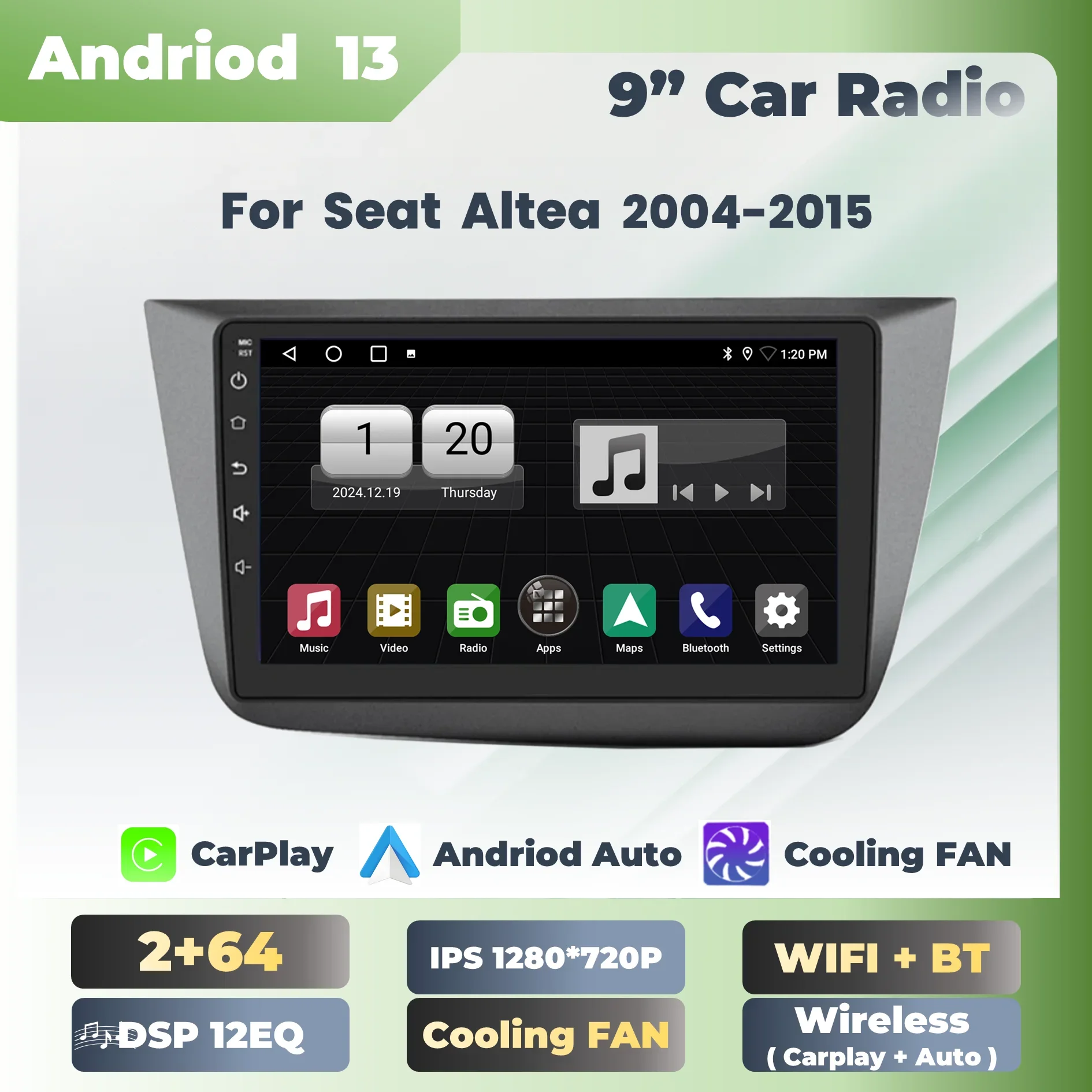 

2 Din Andriod Carplay Car Stereo Radio Multimedia player Head Unit Navigation Suitable for Seat Altea 2004 2005 2006-2014 2015