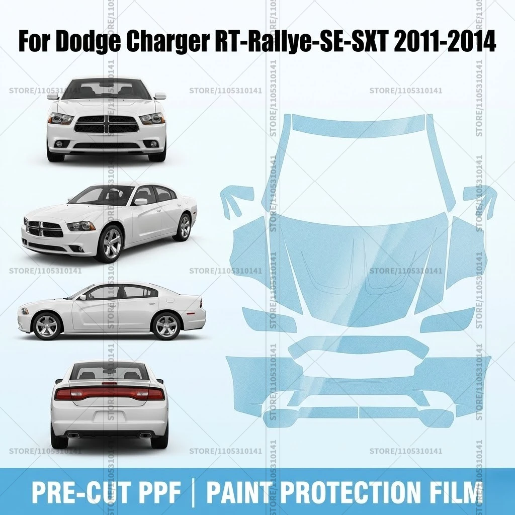 Película Protectora de Pintura Pre-Cortada (PPF) Transparente para Autos, Kit Frontal de PPF Automotriz para Dodge Charger RT-Rallye-SE-SXT 2011-2014