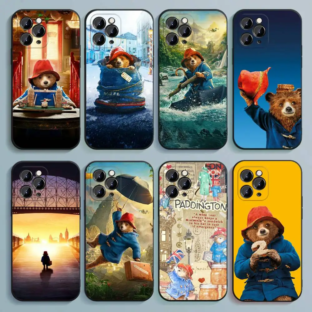 

Cartoon P-Paddington B-Bears Phone Case For iPhone 17,16,15,14,13,12,Pro,Max,Plus,E,SE4,Air,Mini Black Soft Cover