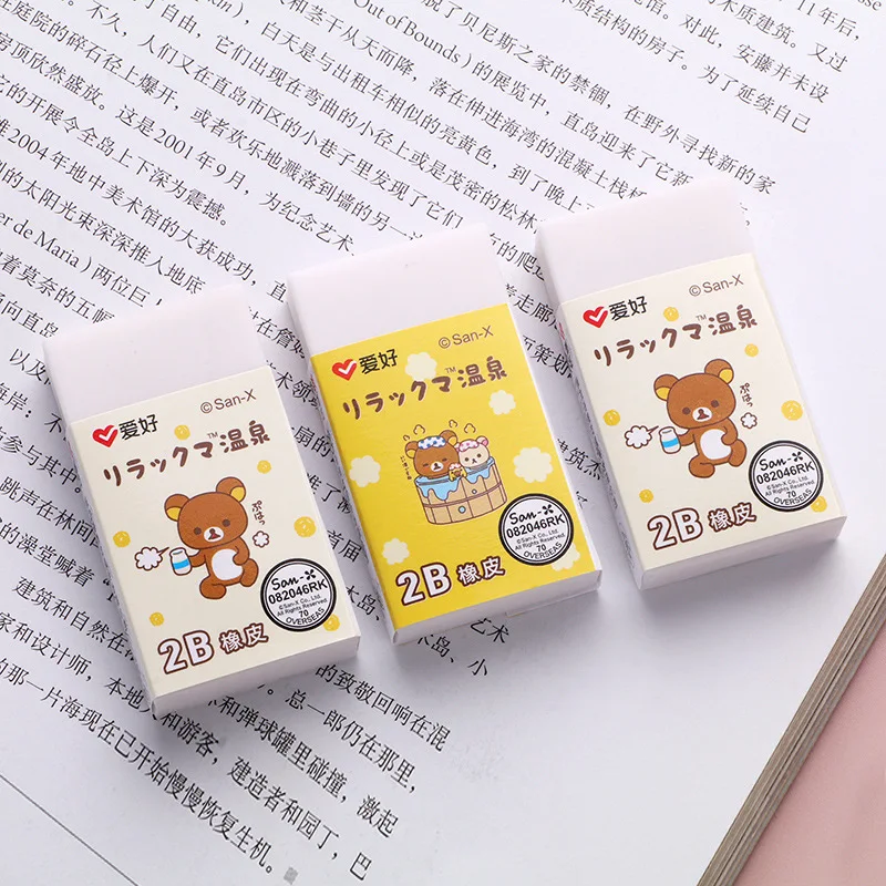 4 pcs/lot Kawaii Rilakkuma Cartoon Rubber Eraser Cute Erasers for Kids Stationery Gift Prizes School Supplies Cute Stationery