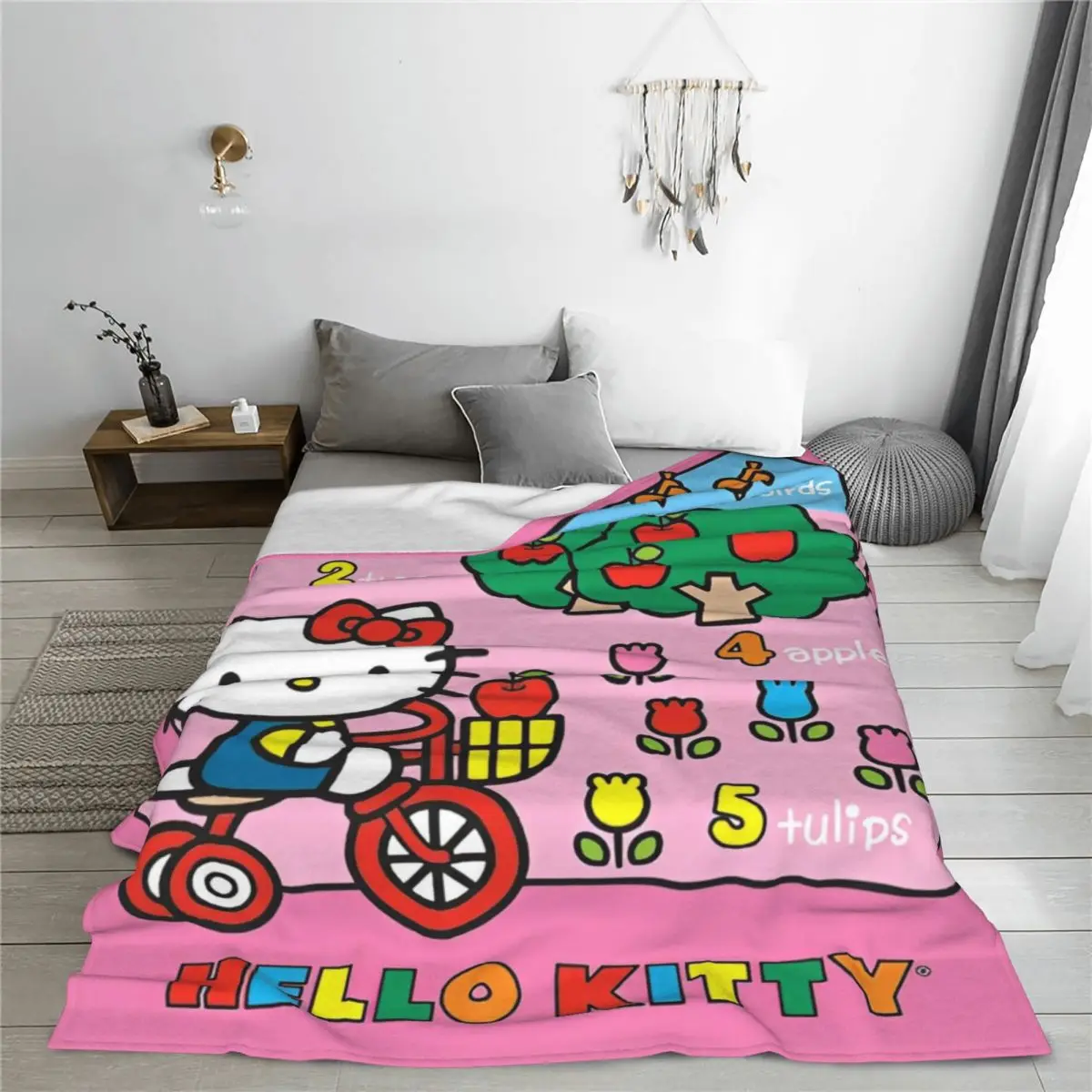 Official Hello Kitty Teaching Numbers Child Blanket Fleece Printed Portable Ultra-Soft Throw Blanket Bedding Travel Rug Piece