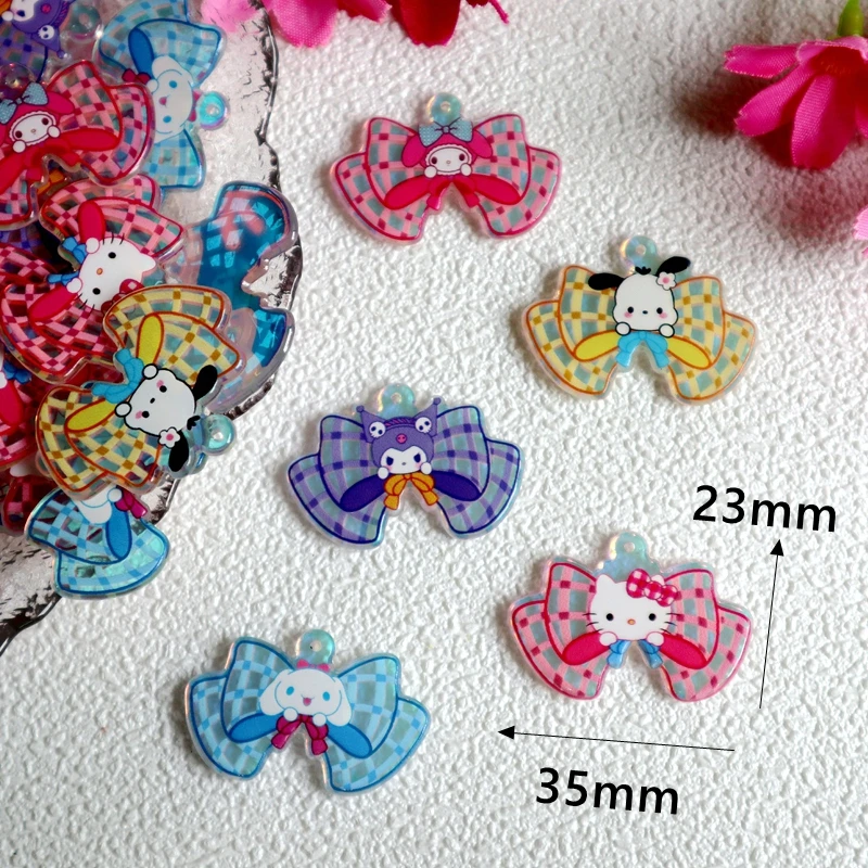 10 Stuks Boog Sanrio Acryl Hanger Kleurrijke Cartoon Kawaii Schattige Bedels Diy Ketting Armband Sleutelhanger Bengelen Decoratie Accessoire