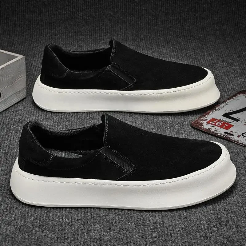 Men\'s shoes summer 2024 new low-top all-match nubuck leather sneakers lightweight slip-on slip-on shoes fashionable casual shoes