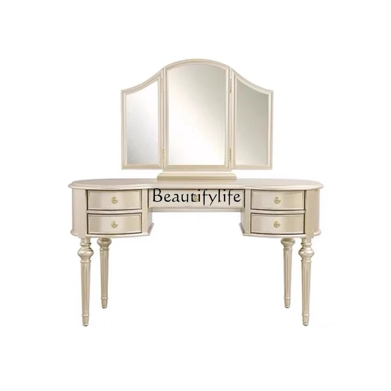

French light luxury master bedroom solid wood dresser American modern cream style bedroom makeup table