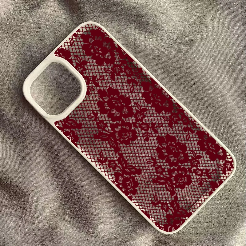 Burgunderrote Blumen-Spitzen-Handyhülle für iPhone 11 12 13 14 15 Pro 16 17 Pro Max 17 Air 16E X XR XS 7 8 Plus SE 2022 Stoßfeste Schutzhülle – Detail 11