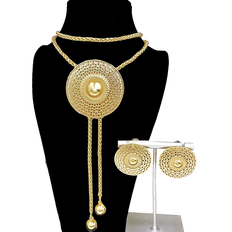 Women Necklace Earrings Set Unique Sweater Long Chain Elegant Flower Pendant Adjustable Length Wedding Party Accessories