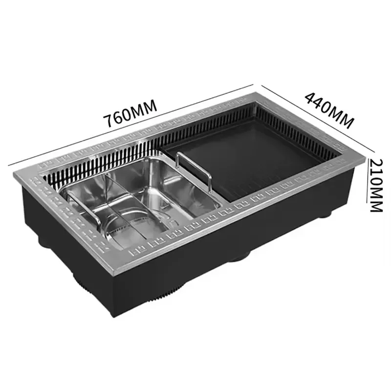 760mm Commercial Electric Hot Pot Double Grill Korean Style Square Mandarine Duck Cooker Two In One Large Capacity For