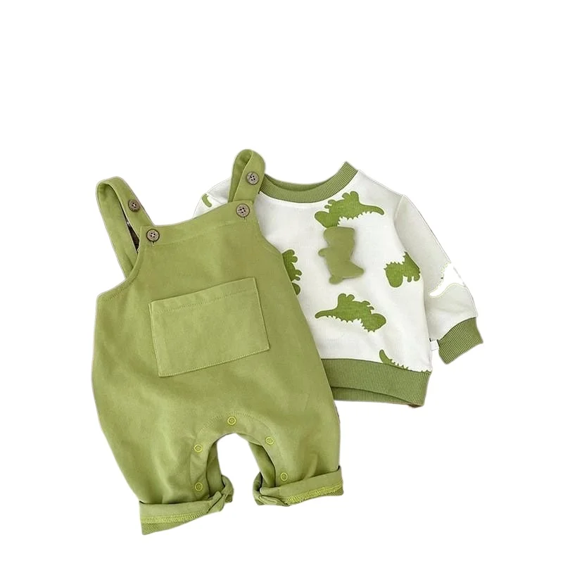 

Unisex Baby Spring & Autumn Romper Outfit Infant Cartoon Dinosaur Sweatshirt & Overall Long Sleeved Outdoor Suit for Halloween