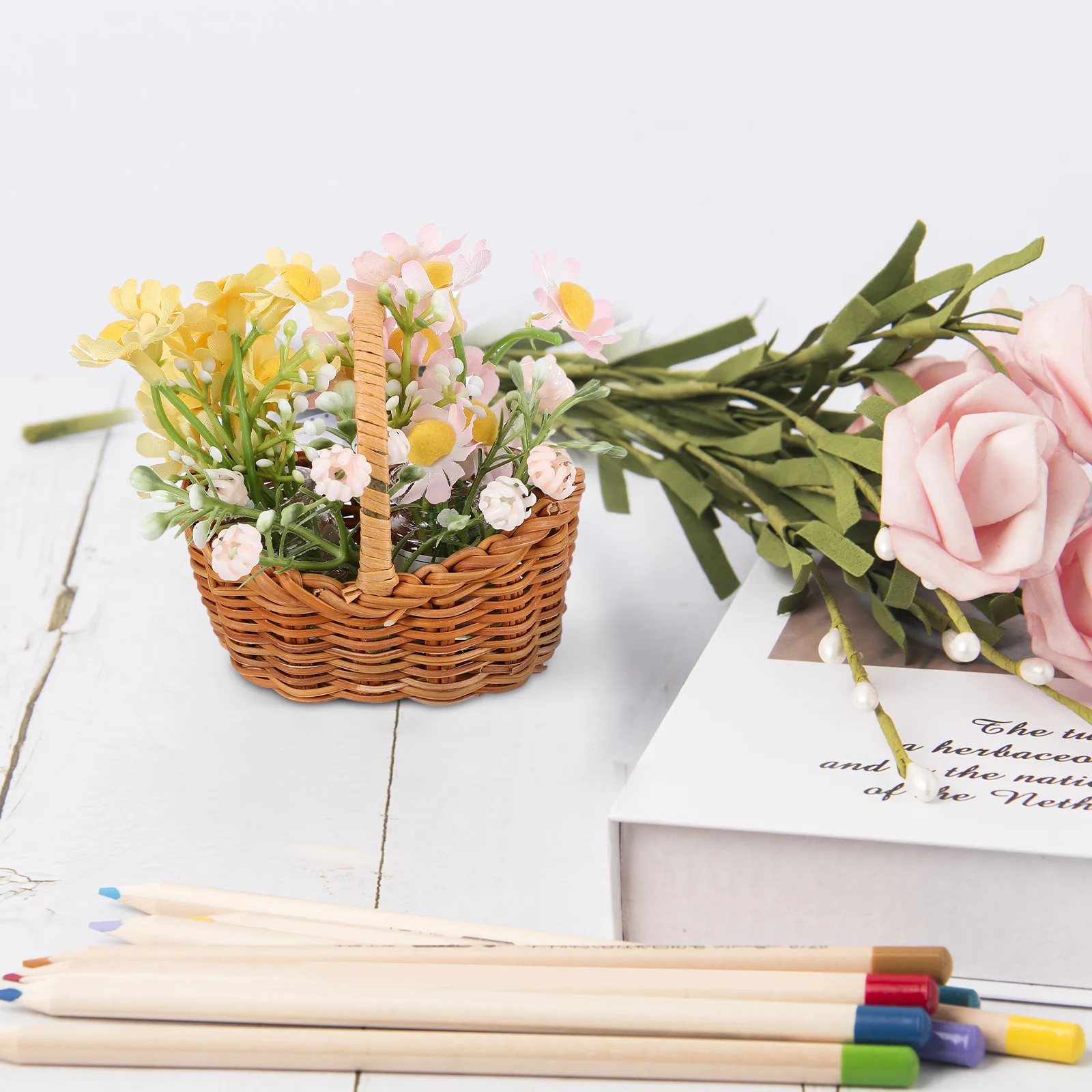 

2Pcs Miniature Woven Baskets Rustic Design for Home Desk Garden Window Sill Decor Miniature Woven Baskets Mini Picnic Basket