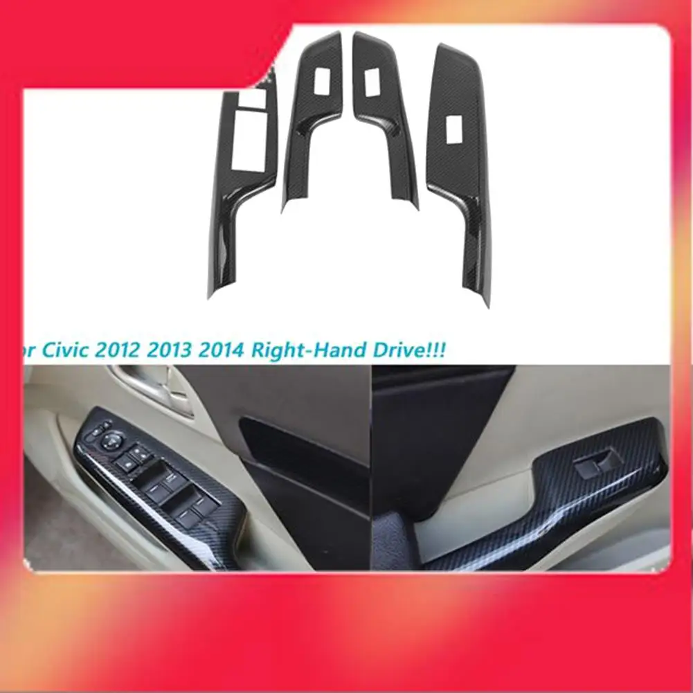 

4Pcs Carbon Fiber Car Door Window Lift Switch Panel Cover Trim For Honda Civic 9Th 2012 2013 2014 RHD-M54K