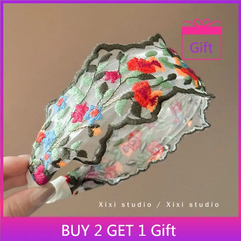 

Повязка на голову премиум-класса с вышивкой, широкая, комфортная посадка, весна-лето 2022, аксессуар для волос, винтажный цветочный этнический стиль