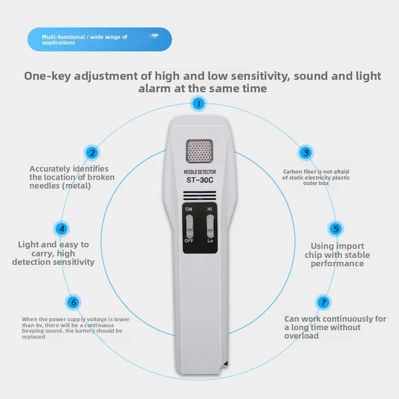 For ST-30C Portable Handheld Needle Detector High Precision Garment Metal Scanner Broken Needle Finder Textile Inspection Alarm