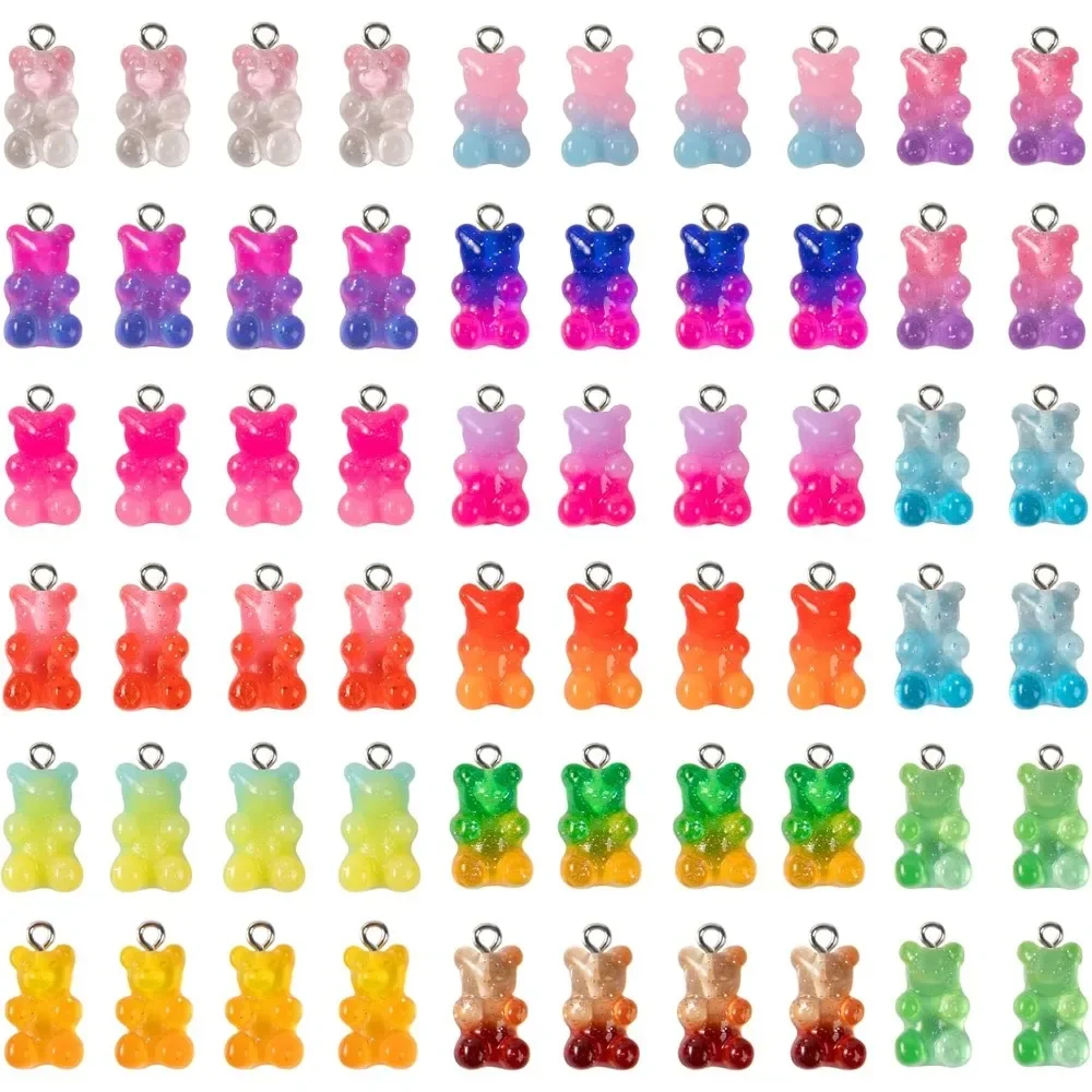 10/30/60 pcs Gradient 3D Gummy DIY Bear Charms Earring Bracelet Nacklace DIY Jewelry Making Pendants Accessory for Adults DIY